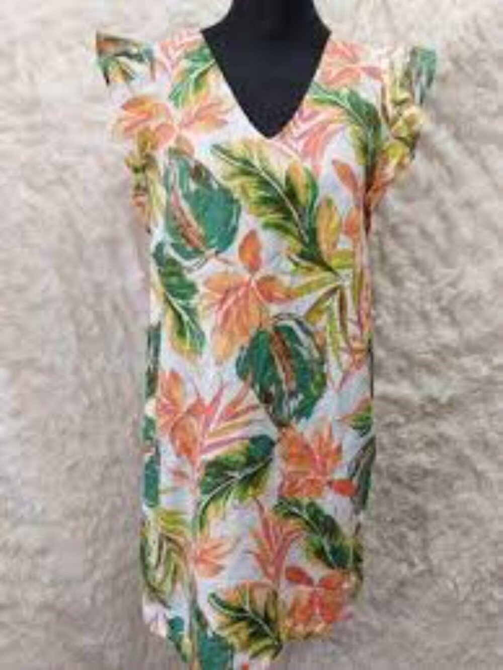 Nicole Miller Orange and Green 100% Linen Tropical Midi Dress Size Medium